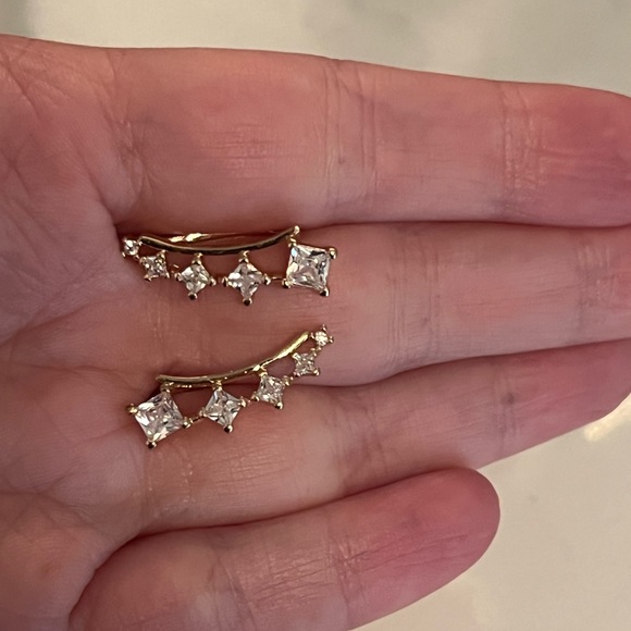 Gold Diamond Stud Ear Climbers - Picture 3 of 5